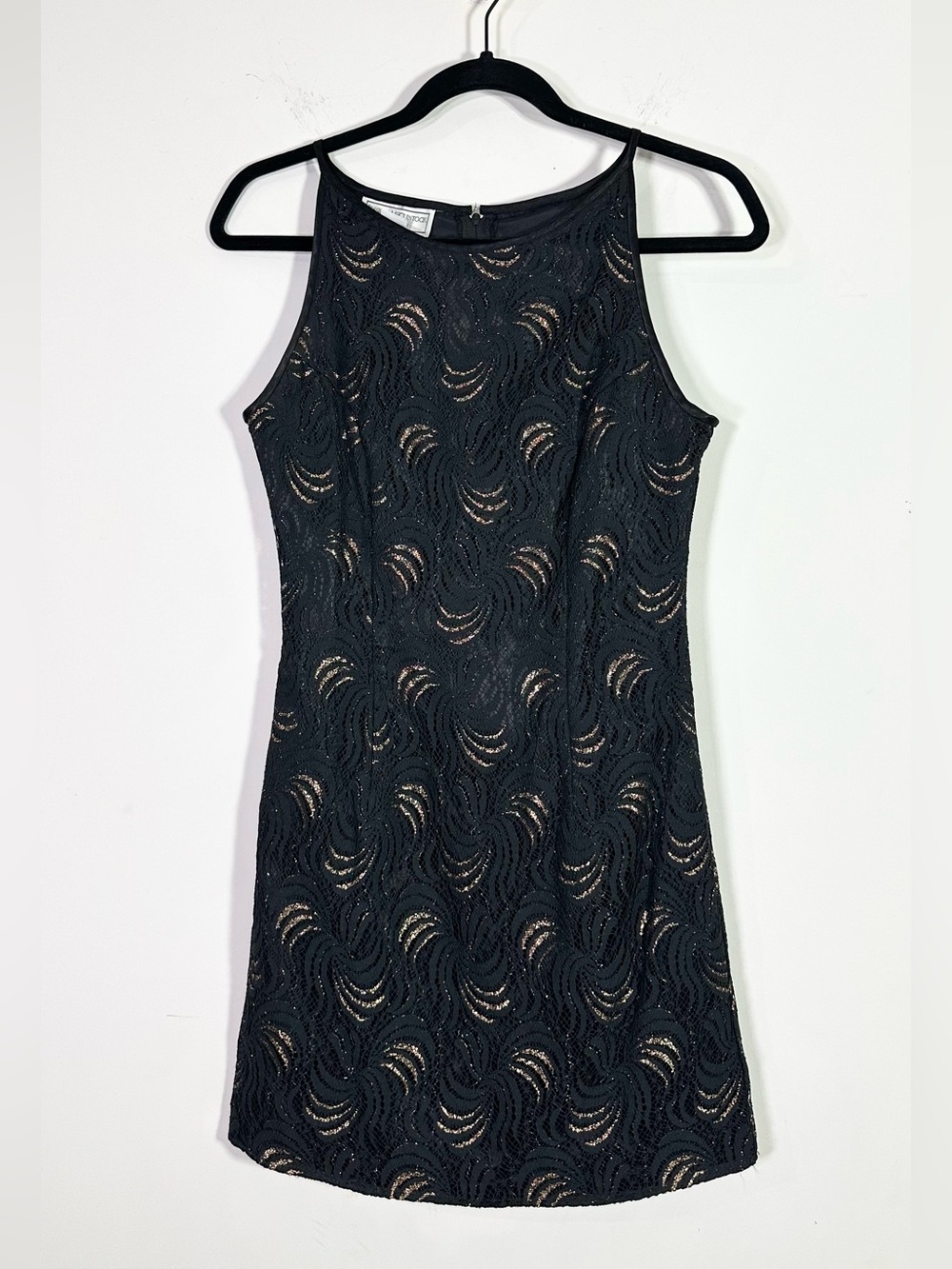 Jessica McClintock Gunne Sax Vintage Black Bronze Lace Sleeveless Mini Dress